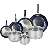 Elo Ensemble de 4 Poêles de cuisson 20, 24, 28 et 32 cm et 3 faitouts 16, 20 et 24 cm Prima Brillant