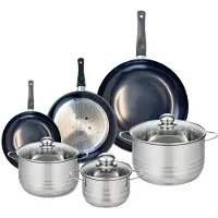 Elo Ensemble de 3 Poêles de cuisson 20, 24 et 32 cm et 3 faitouts 16, 20 et 24 cm Prima Brillant
