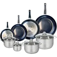 Elo Ensemble de 4 Poêles de cuisson 20, 24, 28 et 32 cm et 4 faitouts 12, 16, 20 et 24 cm Prima Brillant