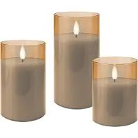 Goobay 3er-Set LED-Echtwachs-Kerzen im Glas, gold-transparent (3x)