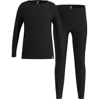 Odlo - Ensemble t-shirt et collant thermiques - Set Long Merino 200 Kids Black en Laine - Taille Enfant 104 cm - Noir