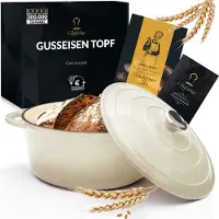 Chefarone Poêle en fonte 4,7 L - Sans PFAS - Poêle à rôtir avec couvercle - Poêle compatible avec toutes les sources de chaleur - Poêle Ø 26 cm - Émaillée blanc crème - Cadeau pour femme