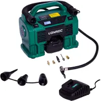 Vonroc Compresseur à batterie 20V et allume-cigare 12V | 1 Batterie 4.0Ah et chargeur incl.