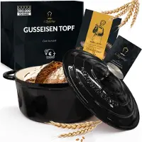 Chefarone Casserole en fonte 4,7 L - Sans PFAS - Casserole avec couvercle - Compatible avec toutes les sources de chaleur - Casserole Ø 26 cm - Émaillée noire - Cadeau pour femmes