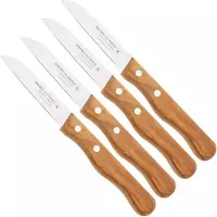 Knivesandtools Traditional Paring Knife, acier inoxydable, bois d'olivier, set de quatre éplucheurs