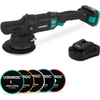 Vonroc PRO Dual Polisseuse Action 20 V – Ø 150 mm | Avec batterie 2,0 Ah, chargeur rapide et 5 disques de polissage