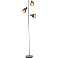 B.K.Licht Lampadaire design métal 3 spots noir-doré vintage retro spots orientables pivotables