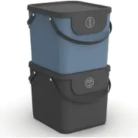 Rotho Albula afvalscheiders - set van 2 - 40L - zwart/blauw (1041399999AZ), Poubelle, Gris, Bleu