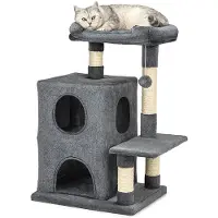 Lionto Arbre à chat pour chats 80 cm, avec 2 grottes, lit de repos & balle de jeu, troncs en sisal pour le soin des griffes, gris foncé