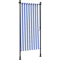 vidaXL Store extérieur bleu et blanc 120x270 cm Tissu et acier
