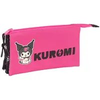 Safta Étui triple polyvalent Kuromi Noir Rose 22 x 12 x 3 cm