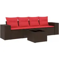 vidaXL Ensemble de 5 canapés de jardin avec coussins, marron, polyrattan