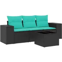vidaXL Ensemble canapé de jardin 4 pièces avec coussins, polyrattan noir