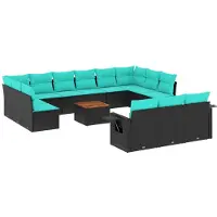 vidaXL Ensemble de 14 canapés de jardin avec coussins, polyrattan noir