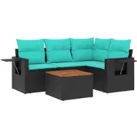 vidaXL Ensemble de 5 canapés de jardin avec coussins, polyrattan noir