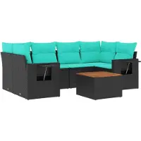 vidaXL Ensemble de 7 canapés de jardin avec coussins, polyrattan noir