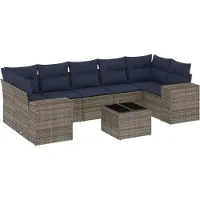 vidaXL Ensemble de 8 canapés de jardin avec coussins, gris, polyrattan