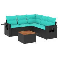 vidaXL Ensemble de 6 canapés de jardin avec coussins, polyrattan noir