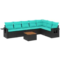 vidaXL Ensemble de 8 canapés de jardin avec coussins, polyrattan noir