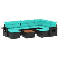 vidaXL Ensemble de 10 canapés de jardin avec coussins, polyrattan noir