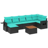 vidaXL Ensemble de 8 canapés de jardin avec coussins, polyrattan noir