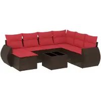 vidaXL Ensemble de 8 canapés de jardin avec coussins, brun, polyrattan