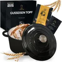 Chefarone Casserole en fonte 3,5 L - Sans PFAS - Avec couvercle - Compatible avec toutes les sources de chaleur - Émaillée noire