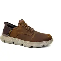 SKECHERS pour homme. 205046 Garza Gervin - Baskets en cuir marron (45), Plat, Lacets, Casuel