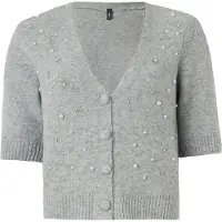 ONLY Cardigan 'ONLRene' gris chiné / blanc perle