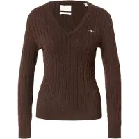 Gant pour femme. 4800101 Pull en tricot torsadé à col en V en coton stretch marron (XS), Casuel, Classique, Manche longue