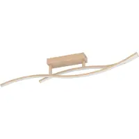 Eglo LED Plafonnier Grisolia, plafonnier incurvé, lampe de salon en métal et plastique imitation bois, blanc neutre, L 84,9 cm