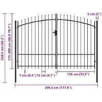 vidaXL Portillon double porte avec dessus à pointe Acier 3x2 m Noir145738