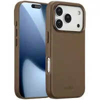 Accezz Coque arrière en cuir avec MagSafe pour Apple iPhone 17 Pro - Marron café
