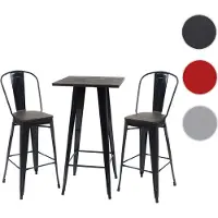 Mendler Set table mange-debout + 2x tabouret de bar HWC-A73, plateau en bois, design industriel, métal noir