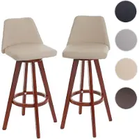 Mendler Lot de 2 tabourets de bar MENDLER HWC-C43 bois similicuir pivotant crème