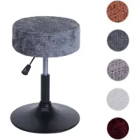 Mendler Tabouret HWC-C22, tabouret de maquillage, réglable en hauteur pivotant Ø 37cm Tissu Chenille (465g/m²) MVG gris foncé