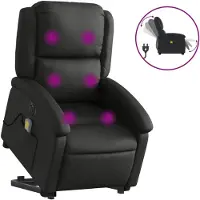vidaXL Fauteuil de massage avec releveur Électrique Noir Cuir véritable