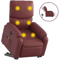 vidaXL Fauteuil de massage releveur électrique vin rouge similicuir