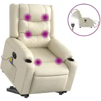 vidaXL Fauteuil de massage avec releveur électrique Crème similicuir