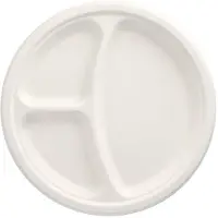 Papstar 50 assiettes, canne à sucre "pure" 3 compartiments Ø 26 cm - 2 cm blanc (50x)