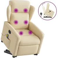 vidaXL Fauteuil de massage avec releveur Crème Tissu