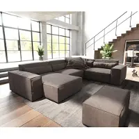 DELIFE Canapé panoramique Sirpio 300x210 cm Microfibre Marron Kaki Recamiere variable avec Tabouret