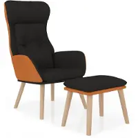 vidaXL Fauteuil relax avec pouf Noir Similicuir & Tissu