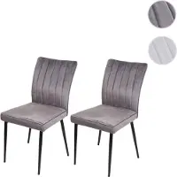 Mendler Lot de 2 chaises de salle à manger HWC-K16, chaise de cuisine, velours métal gris foncé