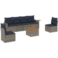 vidaXL Ensemble de 7 canapés de jardin avec coussins, gris, polyrattan