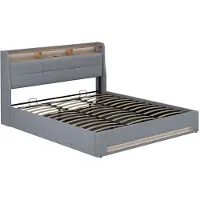 VitaliSpa Lit rembourré Christin gris/chêne 180x200 avec LED et port USB, Model 56451
