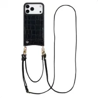 Selencia Coque de télephone Nova Croco avec cordon et porte-cartes Apple iPhone 17 Pro Max - Noir