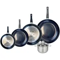 Elo Ensemble de 4 Poêles de cuisson 20, 24, 28 et 32 cm et 1 faitout 14 cm Prima Brillant