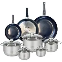 Elo Ensemble de 3 Poêles de cuisson 20, 28 et 32 cm et 5 faitouts 12, 14, 16, 20 et 24 cm Prima Brillant