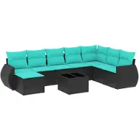 vidaXL Ensemble de 9 canapés de jardin avec coussins, polyrattan noir